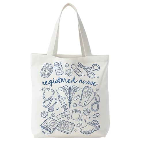 KBRCT Registered Nurse Tote Bag for Women, Registered Nurse RN Gifts Canvas Tote Bag, Nurses Nursing Gifts for Women Reusable Shopping Grocery Bags