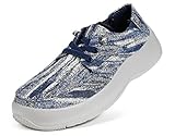 Gaatpot Zapatos de Lona Mujer Mocasines Hombre Verano Sneaker Zapatos de Cubierta Casual Canvas Ponerse Zapatillas de Deporte Blanco Azul 39EU