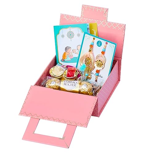 UtsaWe Rakhi Gift Box | Gift Box with Light Pink Couple Rakhi Inside | Rakhi Gift Set | Rakhi Gift Hamper | Perfect Rakhi Gift |Fancy Rakhi
