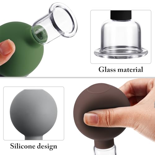 Image of BBTO 4 Pcs Glass Facial Cupping Set Silicone Vacuum Suction Massage Cups Skin Tightening Therapy for Face Body Eyes Back Shoulder Pain(Minimalist)