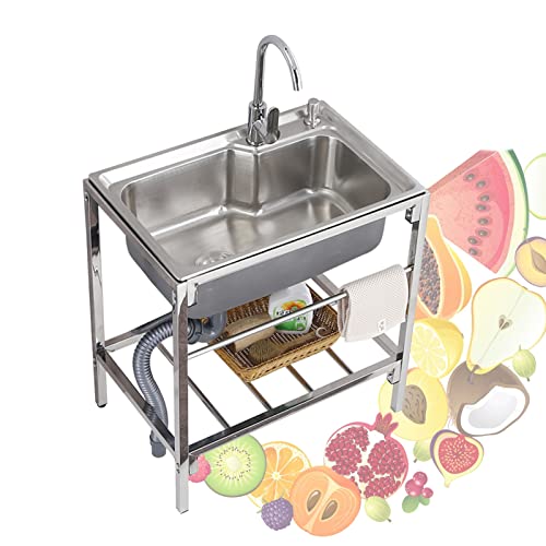 AOKEBR Fregadero Exterior, Lavabo Fregadero, Fregadero Industrial, 4 Patas de Forma H para Fregadero de Barra Inferior con Grifo De Agua Fría Y Caliente, para Restaurante Lavandería Garaje Cover
