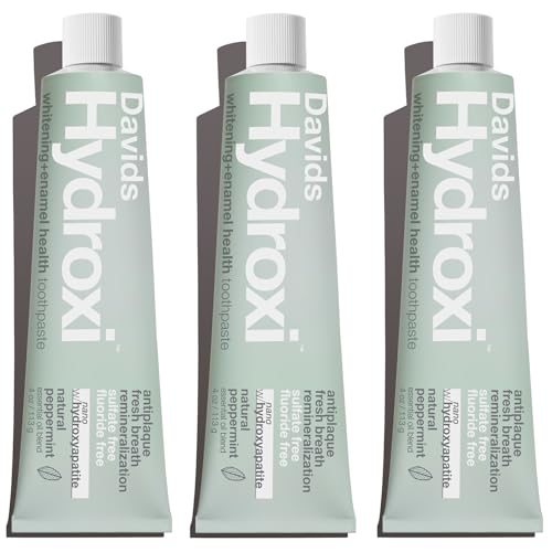 Image of Davids Hydroxi Fluoride Free Nano Hydroxyapatite Whitening + Enamel Health Toothpaste, Antiplaque, Fresh Breath, Remineralizing, SLS Free, New Whitening Mint, 4 oz, Made in USA (3 Pack)