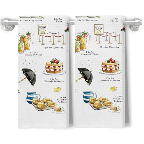 XUNLURY A Very English Alphabet Decorative Kitchen Towels, British Themed England Gifts Dish Tea Hand Towels for Bathroom Women Men Kitchen, 16x24 Inch Set of 2