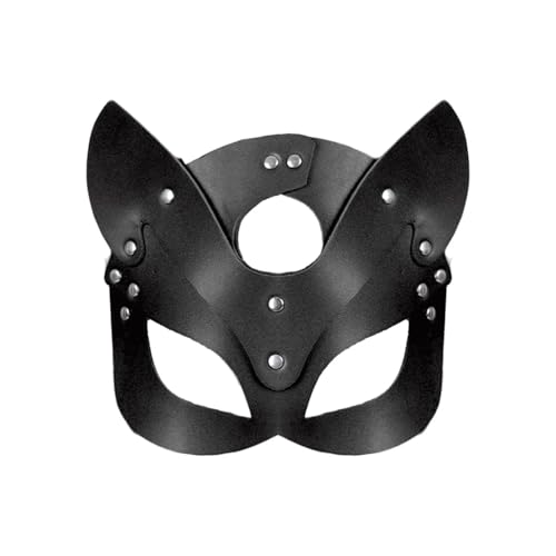 Image of Gaomumu Women Black Leather Cat Mask, Half Face Masquerade Mask, Sexy Half Face Cat Eyemask, Suitable for Party, Halloween, Masquerade Ball, Cosplay & Fancy Dress Parties