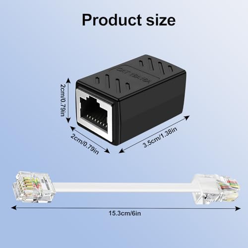 Menewstart RJ11 to RJ45 Cable Adapter 8 inches, 3 Pack, Phone Jack Line RJ11 6P4C to Ethernet 8P8C Coupler, RJ45 Female to RJ11 Male for Landline Telephone Service