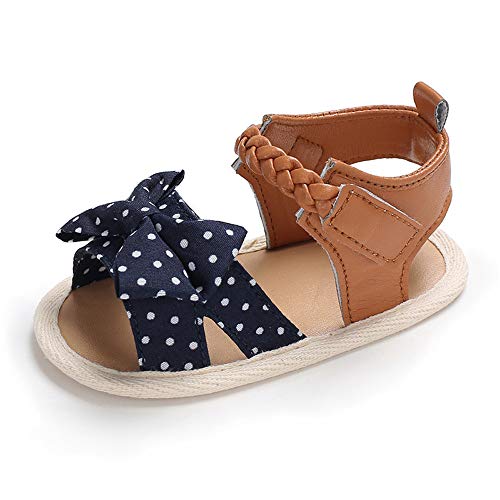 Meckior Infant Baby Girls Sandals Premium Bowknot Summer Crib Shoes Anti-Slip Princess Flats Dress Toddler First Walker Striped Shoe
