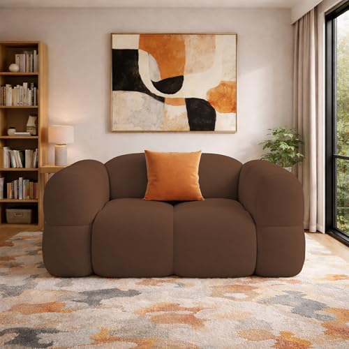 Image of Casaliving Vetras Modern Velvet Bubble Cloud Sofa, Tufted Design Upholstered 1 Seater Sofa Set for Living Room, (Brown Colour) Premium Velvet Fabric Sofa