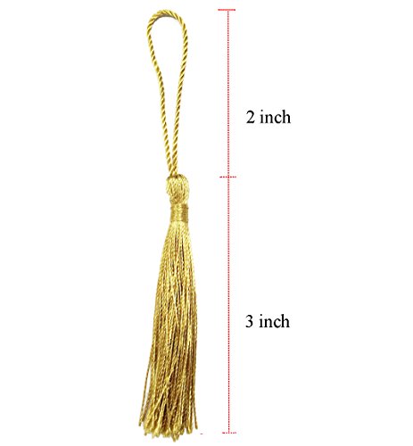 Image of 100pcs 13cm /5 Inch Silky Floss Bookmark Tassels with 2-Inch Cord Loop and Small Chinese Knot for Jewelry Making, Souvenir, Bookmarks, DIY Craft Accessory (Light Gold)