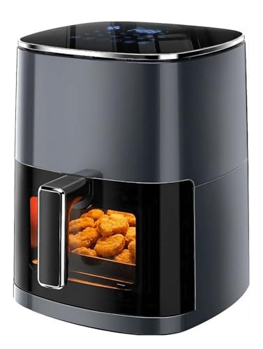 Air Fryer 6.34QT with Clear Window, 12-in-1 Air Fryer Oven, Air Fry, Roast, Reheat, Dehydrate, Bake, Steam, 400°F Rapid Air Crispy Technology, Square Airfryer Gray