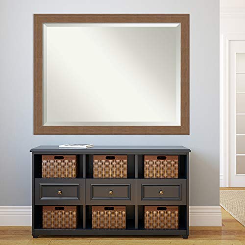 Image of Amanti Art Framed Vanity Mirror | Bathroom Mirrors for Wall | Alta Medium Brown Mirror | Wall Mounted Mirror | X-Large Mirror | 34.50 x 44.50 in.