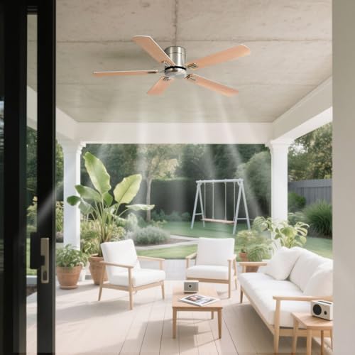 Ventilateur de plafond nickel sans éclairage avec moteur CC et télécommande 6 vitesses