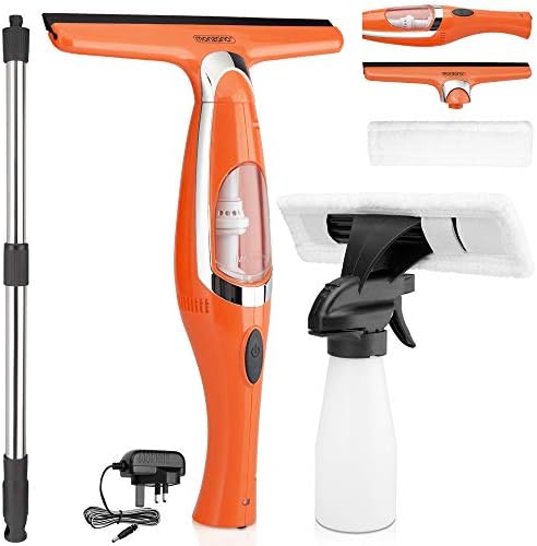 Monzana Rechargeable Window Vacuum Cleaner Set | Squeegee Spray Bottle | Telescopic Rod | Streak-Free | Microfibre | Shower Mirror Wipers | Cordless UK Plug | Vac Electric