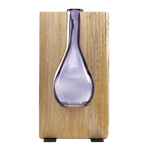 Excello Global Products Round Purple Glass And Wood Vase - Rustic Flower Vase Decorative Centerpieces For Dining Room Table Coffee Tables Vintage Farmhouse Decor (Tall - 13" X 7") #TOP1