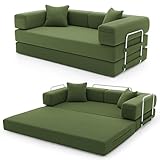 YINIX Faltbares 3 Sitzer Gästebett Klappbar Schlafsofa 200cm Breite XXL Bett, Modulares Bodensofa, Cord Wolkensofa mit Metallrahmen, rutschfest, Waschbar (Grün, 200cm (3-Sitzer))