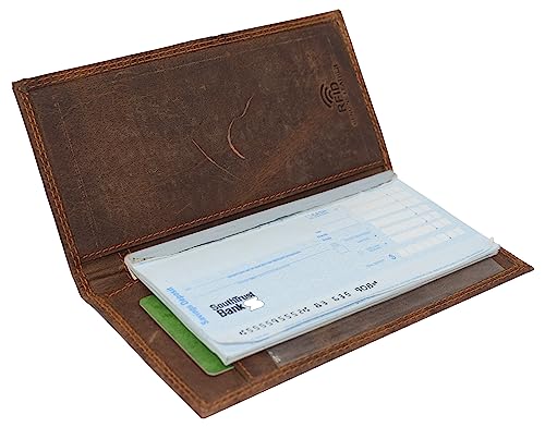 Premium Vintage Leather RFID Blocking Slim Checkbook Cover Wallet (Brown)3