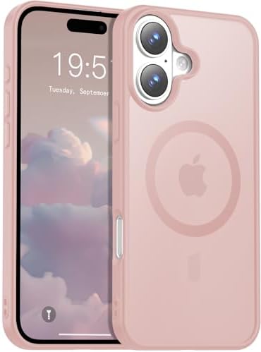 Temdan for iPhone 16 Case, Compatible with Magsafe, Anti-Yellowing, Military-Grade Protection, Shockproof Slim Magnetic Phone Case Cover, Light Pink