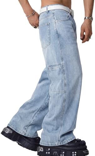 Mens Baggy Jeans Wide Leg, Black Skater Striped Jnco Y2k Denim Pa...