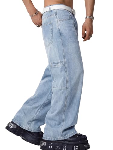 Image of EMMIOL Men's Baggy Wide Leg Jeans, Striped Y2K Hip Hop Skater Denim Pants, Loose Fit Streetwear Jeans