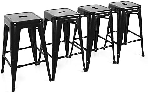 DEKINMAX Metal Bar Stools, 26 inch Black Bar Stools (Set of 4, Black)