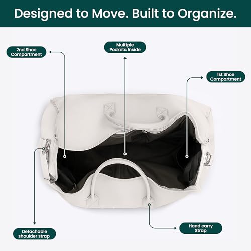 NOBL Travel Fold N Go Duffel Bag, 2-in-1 Convertible Garment Weekender Bag & Suit Carrier, Large Carry On Duffle Bag for Men & Women, Leather Overnight Bag with 2 Shoe Compartments - Beige3