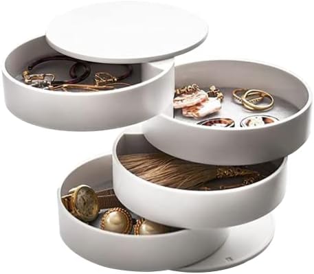 COREANNA Jewelry Organizer - Small Jewelry Storage Box - 4 Layer Rotating Travel Jewelry Tray Case: Earring - Bracelet - & Small Jewelry Box for Women's Accessories