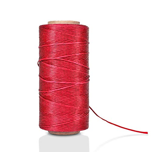 Waxed Thread, Wax String, Coated Cord Heavy Duty Polyester 284Yard 1mm 150D for Bracelets, Leather Craft Stitching Sewing, Book Binding, DIY Handcraft (Red)