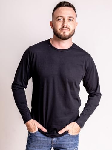 Kit 5 Camisetas Manga Longa Masculinas Slim Algodão 30.1 Zaroc (BR, Alfa, P, Regular, Preto/Marinho/