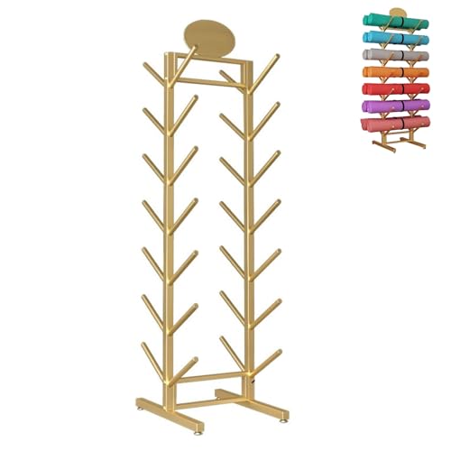 Support de tapis de yoga au sol avec bac de rangement en métal pour fitness à domicile