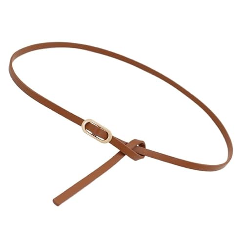 [EKLMCFS] Oval Buckle Small Belt Women's Holeless With Dress Jeans Coat Knotted Thin(Brown)