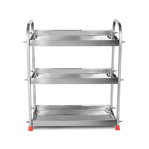 Image of Stainless Steel 3-Tier Storage Rack for Kitchen, Bathroom & Vanity, Multipurpose Shelf Organizer for Jars, Spices, Toiletries & Cosmetics Stand, Countertop Stand