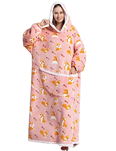 chuangminghangqi Sweat à Capuche Surdimensionnée Hoodie Longue -Couverture TV Unisexe Couverture à Capuche Chaude- Sweat Pull Plaid Flanelle Douce avec Grande Poche(Rose,Taille Unique) Cover
