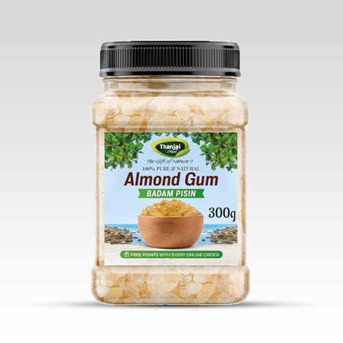 Thanjai Natural Almond Gum 300g (Jar) | Badam Pisin | Gond Katira | Tragacanth Gum | Kathila Gum | Astragalus Gummifer | 100% Pure & Natural | Traditional Ingredient