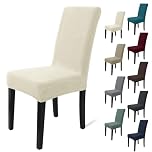 MAXIJIN Elastic Chair Cover With Back Set of 2, Kitchen Chair Covers, Universal Cat Anti-Scratch Chair Slipcovers for Dining Room (Beige, Pack of 2)