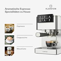 Klarstein SteelPresso Touch Siebträgermaschine – 20-Bar, 1350 W, Edelstahl, 1,5-L-Wassertank, Touch-Display, Integrierter Milchaufschäumer, Kompaktes Design, Kaffeemaschine – Ansicht 3