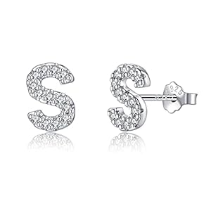 TIZU Initial Stud Earrings for Girls Hypoallergenic S925 Sterling Silver Post White Gold Plated Alphabet Letter Earrings for Women kids Gifts