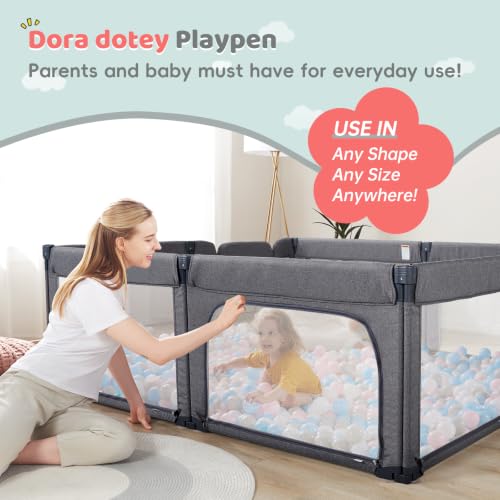 Image of Doradotey Baby Playpen with Walk-in Door, Foldable Adjustable 8-Panel Play Yard for Babies & Toddlers, Large Safety Playpen with 360 Breathable Mesh, Anti-Slip Suction Cups, Indoor