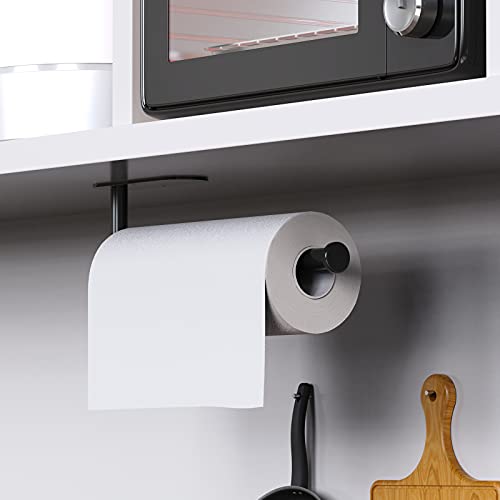 Wall Mount Paper Towel Holder 13.2 Inch Under Cabinet Paper Towel Holder Self Adhesive Or Drilling Under Counter Paper Towel Holder For Kitchen,Bathroom,Cabinet Stainless Steel Sus304(Black) #TOP1