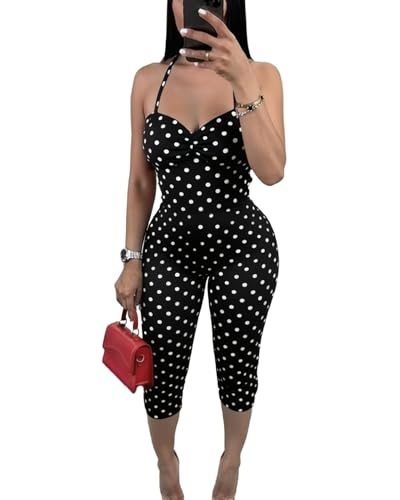 VOIKERDR Polka Dot One Piece Outfits for Women Halter Capri