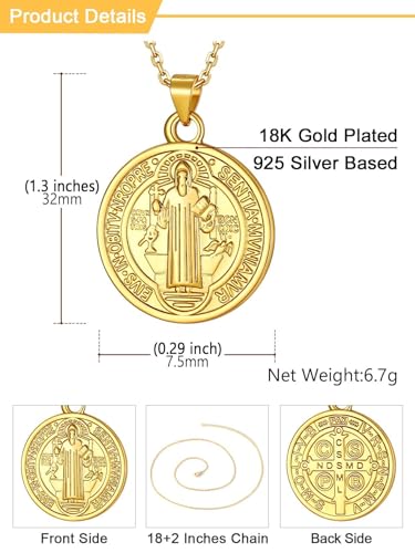 Image of U7 Saint Michael Necklace for Men,Stainless Steel /18K Gold Plated St Michael Archangel /Saint Benedict /Saint Christopher Pendant Amulet Necklace for Men Women