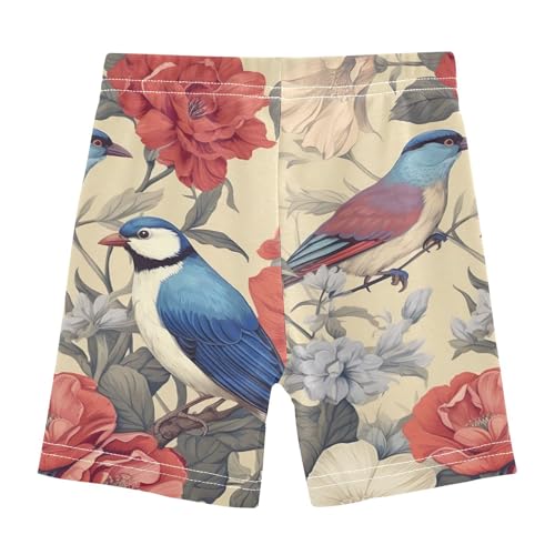 Girls Cotton Bike Shorts Floral Birds Watercolor Toddler Dance Under Dress Summer Outfit, 4T2