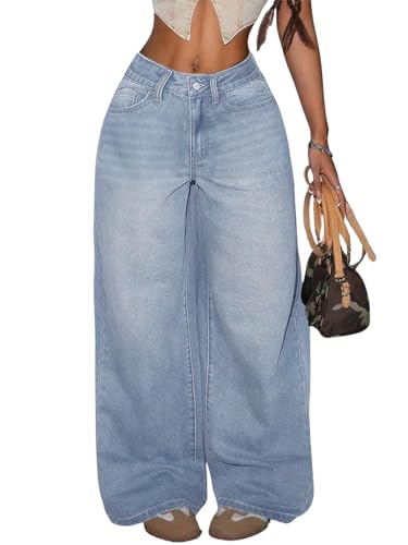 Image of Glossia Denim Baggy Jeans for Woman | Wide Leg Jeans for Women | High Waist Jean's for Woman | Loose Fit Plus Size Denim Ladies Jean's for Women(WJ-2405-$)