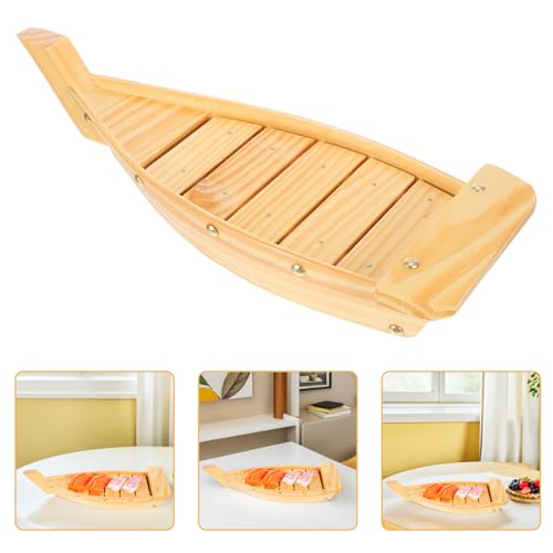 Plato para sushi forma barco de madera 37x15.3x7 cm miniatura 6