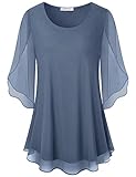 SeSe Code Womens Flowy Tops Plus Size Evening Formal Scoop Neck Chiffon Blouse Sheer Mesh Shirt Bell Sleeve Tops for Women Spring Casual Tunic 2025 Blue Grey 3XL