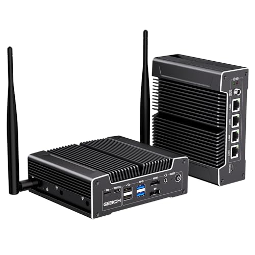 GEEKOM iX12 Mini PC,Ideal VPN, Firewall, Virtualization, Edge Computing, Intel N95 (AES-NI), 4&times;2.5G Ports + 5G Failover, 8GB DDR5, 256GB SSD, TPM 2.0, Windows 11 Pro, 8K Display, Fanless Metal Chassis
