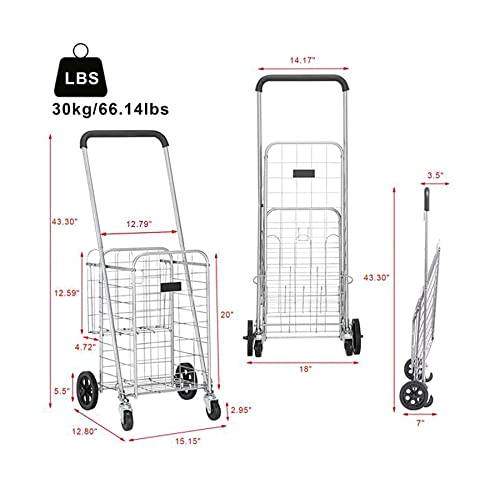 QUANLI Faltbarer Einkaufstrolley, zusammenklappbarer Einkaufswagen mit doppeltem Korb und 360° drehbaren Rädern, tragbar… – Bild 8