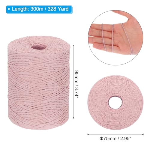 Image of PATIKIL Natural Cotton Raffia Yarn 328 Yard, Crochet Raffia Paper Ribbon for DIY Sun Hat Beach Bag Crochet Yarn Wrapping Knitting, Light Pink