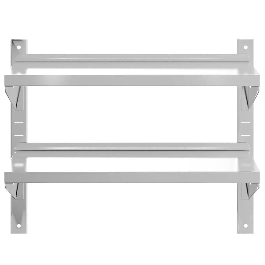 Estante de pared de acero inoxidable con 2 suelos, 75 x 40 x 60 cm, plateado, resistente a la corrosión, para cocina, baño, oficina