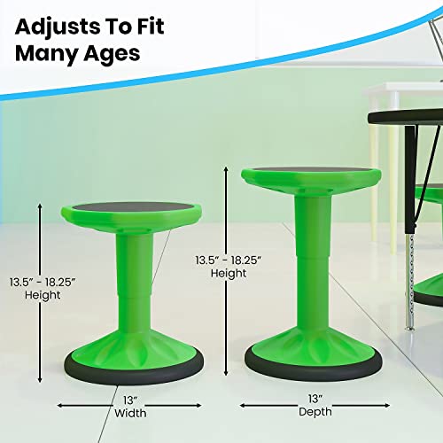 Image of Flash Furniture Carter Adjustable Height Active Learning Stool for Classrooms, Backless Wobble Stool with 360-Degree Swivel, 14 inch - 18 inch H, Green