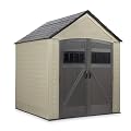 Rubbermaid Resin Outdoor Storage Shed with Floor (7 x 7 Ft) Weather Resistant, Brown Gable, Organization for Home/Backyard/Garden Tools/Lawn Mower/Bike Storage/Pool Supplies
