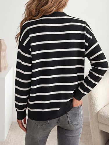 Image of Vrtige Women's Casual Striped Button Open Front V Neck Long Sleeve Knit Lightweight Cardigan Sweater
